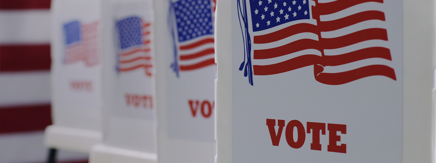 Group of voting booths with the word Vote on them